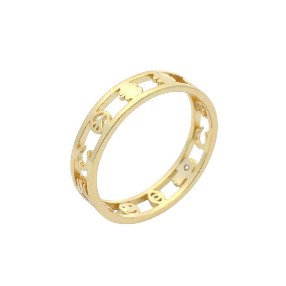 Joy Ring color Gold Hamsa, Happy face ,peace, horseshoe Size 7